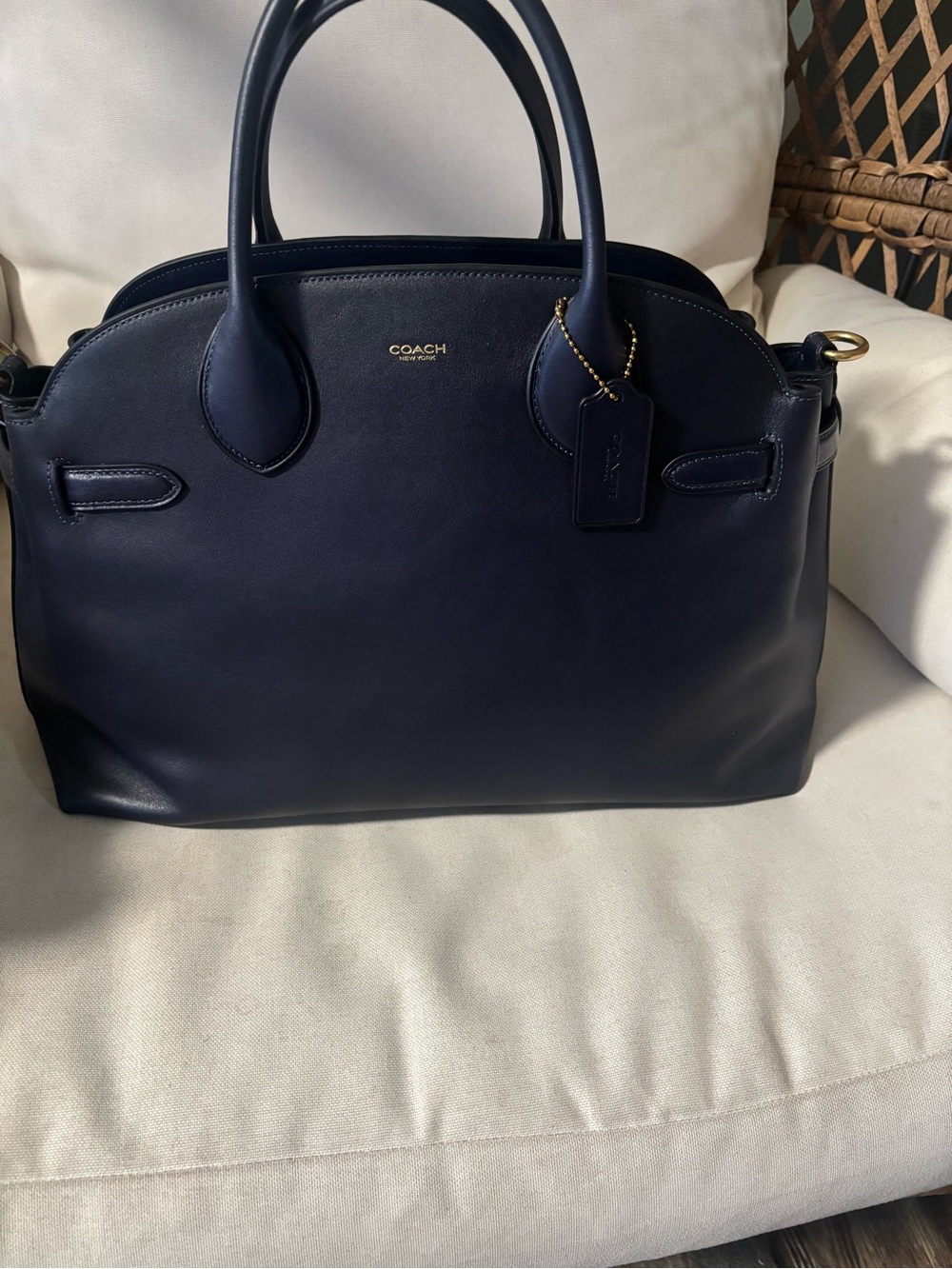 Coach Empire 40 Navy Leather Satchel with Gold Hardware